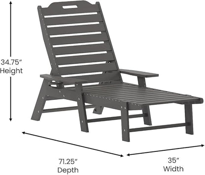Flash Furniture Monterey Adjustable Adirondack Loungers with Cup Holders- All-Weather Indoor/Outdoor HDPE Lounge Chairs, Set of 2, Gray