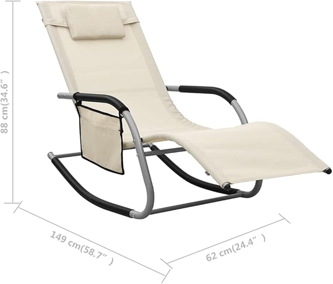 Textilene Sun Lounger Outdoor Chaise Lounge 58.7"x24.4" w/Side Bag & Cushion - Photo 2