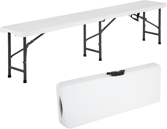 6FT Plastic Folding Bench Outdoor Bench Garden Bench Plastic Portable Bench with Carrying Handle for Picnic Camping Dining Party 1 Pack White