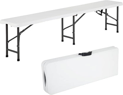 6FT Plastic Folding Bench Outdoor Bench Garden Bench Plastic Portable Bench with Carrying Handle for Picnic Camping Dining Party 1 Pack White