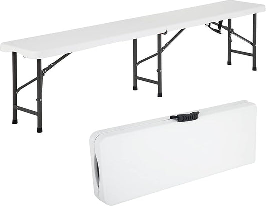 6FT Plastic Folding Bench Outdoor Bench Garden Bench Plastic Portable Bench with Carrying Handle for Picnic Camping Dining Party 1 Pack White