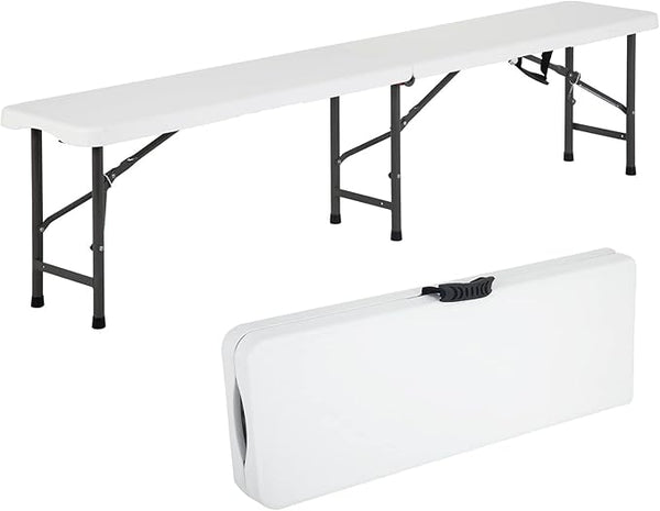 6FT Plastic Folding Bench Outdoor Bench Garden Bench Plastic Portable Bench with Carrying Handle for Picnic Camping Dining Party 1 Pack White