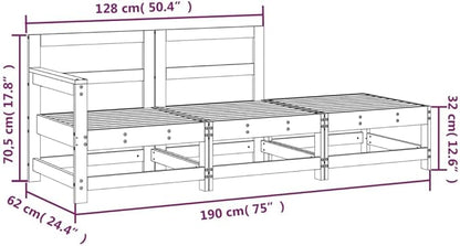 3-Piece Outdoor Sectional Wood Lounge Set, White Rustic Solid Pine, Modular Patio Couch 26"x24"x28" for Garden Balcony Porch Seating