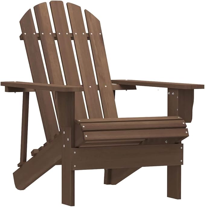 Brown Solid Fir Wood Garden Adirondack Chair with Table 27.4 x 34.1 x 35.2 Inch Ergonomic Outdoor Seating Weather Resistant Durable Varnish Rustic Patio Furniture