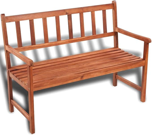 Light Brown Acacia Hardwood Garden Bench Medium Durable Rustic Outdoor Seating with Smooth Oiled Finish Comfortable Armrests Weather-Resistant Patio Furniture