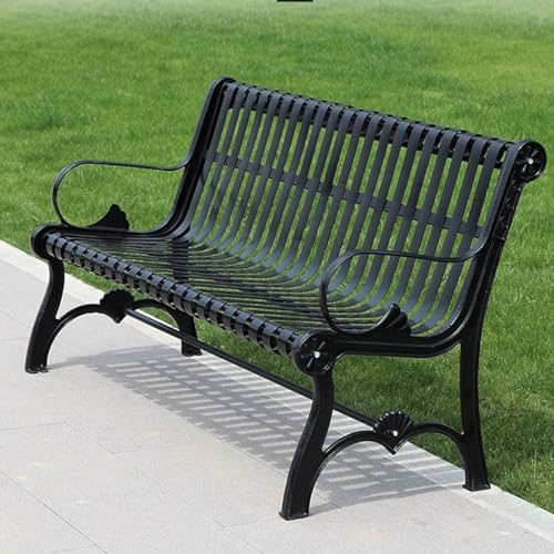 Sturdy Cast Iron Outdoor Garden Bench with Armrests & Backrest, All-Weather Slatted Seat for Patio, Yard, Entryway - Durable Metal Furniture for Relaxation