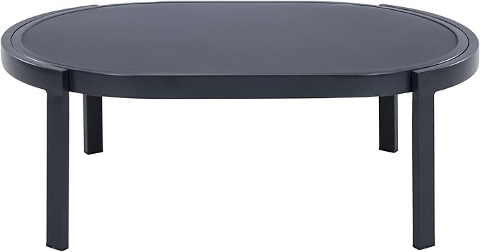 Merax Modern Outdoor Oval Coffee Table with Tempered Glass Top, Black Aluminum Frame, Weather-Resistant Patio Center Table for Backyard, Deck & Poolside, Black