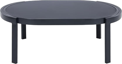 Merax Modern Outdoor Oval Coffee Table with Tempered Glass Top, Black Aluminum Frame, Weather-Resistant Patio Center Table for Backyard, Deck & Poolside, Black