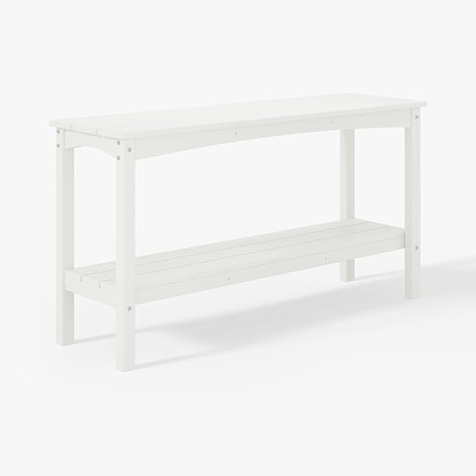 WestinTrends Malibu 55" Outdoor Patio HDPE Adirondack 2-Tier Shelf Console Table, White