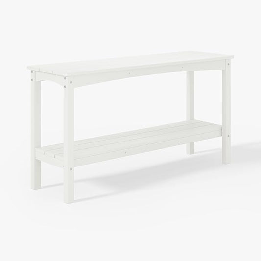 WestinTrends Malibu 55" Outdoor Patio HDPE Adirondack 2-Tier Shelf Console Table, White