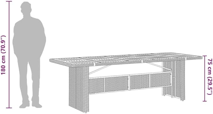 vidaXL Patio Dining Table - Gray Poly Rattan & Tempered Glass - Outdoor Garden/Lawn Furniture for Patio/Deck - Photo 4