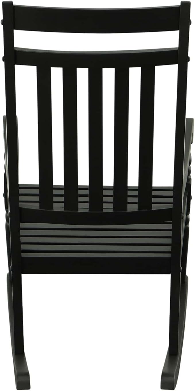 Carolina Chair & Table Belmont Outdoor Rocking Chair – Solid Wood Porch Rocker with Slat Back, Weatherproof Black Finish - Comfortable Armrests, Rustic Patio Garden Balcony Deck Seating Furniture