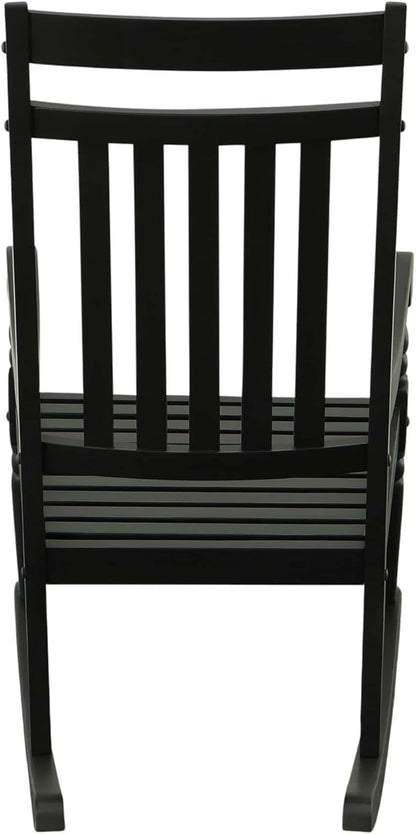 Carolina Chair & Table Belmont Outdoor Rocking Chair – Solid Wood Porch Rocker with Slat Back, Weatherproof Black Finish - Comfortable Armrests, Rustic Patio Garden Balcony Deck Seating Furniture