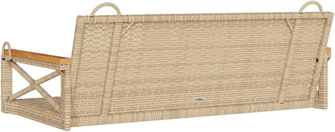 Beige Poly Rattan 2-Seater Patio Swing Bench with Cushions, Weather-Resistant Outdoor Furniture for Garden - Photo 6
