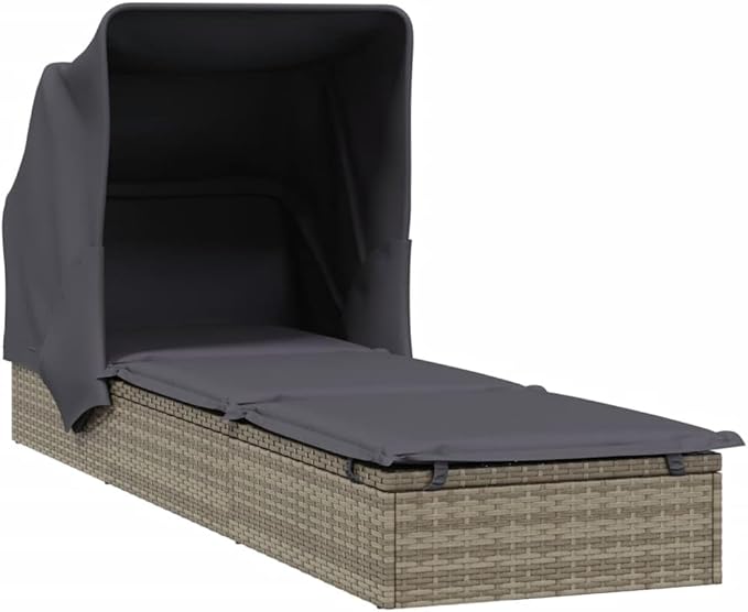 Grey Rattan Outdoor Sun Lounger 83.1x25.6 in Folding Chaise Lounge with Cushion - Photo 4