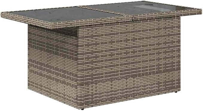 Grey PE Rattan Outdoor Coffee Table with Tempered Glass - Photo 4