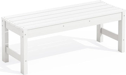 SERWALL 47 Inches Outdoor Bench, All Weather HDPE Backless Bench with Wood Grain Texture for Garden Porch and Park, Curved Bench Seat for Comfort, White