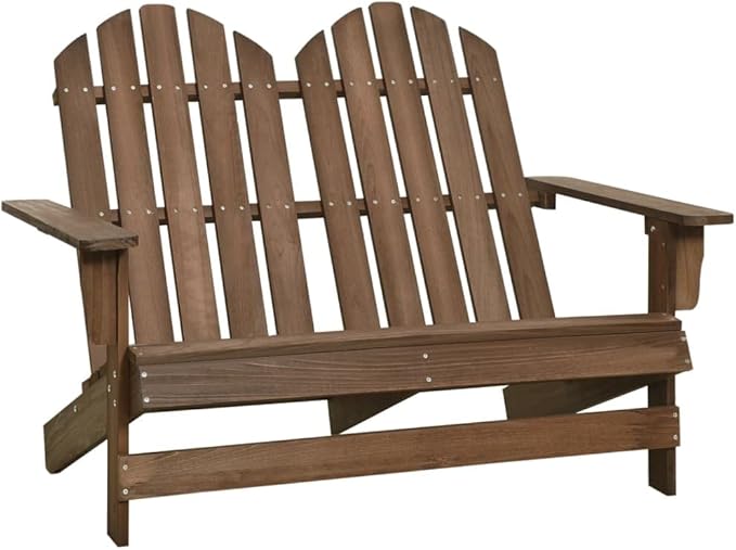 2-Seater Patio Adirondack Chair Solid Wood Fir Brown Outdoor Furniture Ergonomic Lounge Chair for Garden, Patio - Photo 1