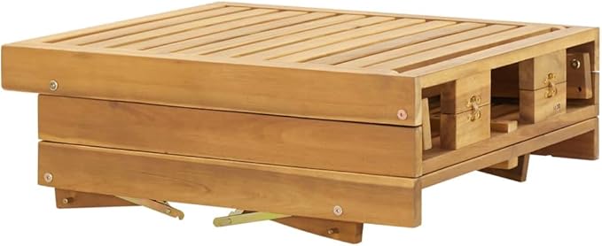 Acacia Wood Folding Chaise Lounge, 78.7"x24"x33.9", Adjustable Reclining, Brown/Beige, Pool Patio Garden