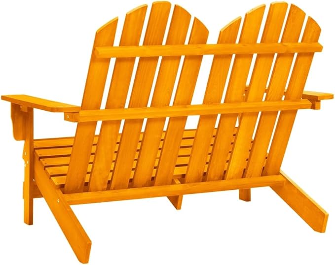 Orange Solid Fir Wood Large Durable 2-Seater Adirondack Chair for Outdoor Patio Garden Rustic Comfortable Ergonomic - Photo 5