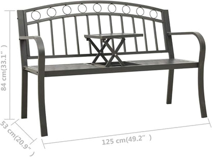 Garden Bench Outdoor Bench Patio Bench Cushions for Outdoor, Park, Yard, Entryway, Iron Metal Frame Furniture, with Folding Table 49.2" Steel Gray-Fast delivchy