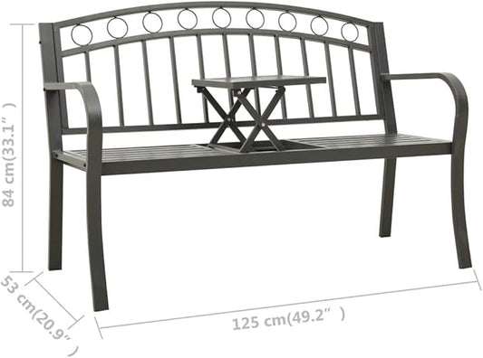 Garden Bench Outdoor Bench Patio Bench Cushions for Outdoor, Park, Yard, Entryway, Iron Metal Frame Furniture, with Folding Table 49.2" Steel Gray-Fast delivchy
