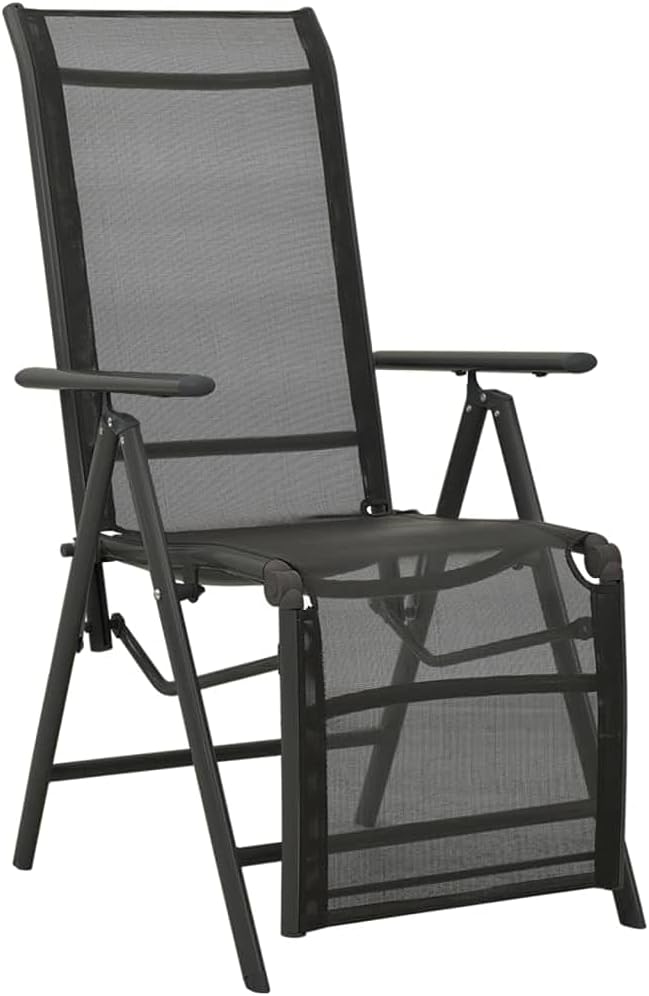 vidaXL Set of 2 Reclining Patio Chairs - Outdoor Comfort with Adjustable Backrest and Footrest - Modern Design Lounge Chairs with Durable Powder-Coated Aluminum Frame and Breathable Textilene - Black