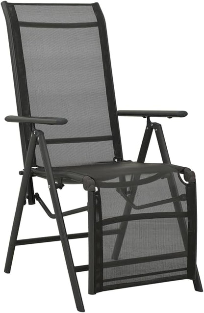 vidaXL Set of 2 Reclining Patio Chairs - Outdoor Comfort with Adjustable Backrest and Footrest - Modern Design Lounge Chairs with Durable Powder-Coated Aluminum Frame and Breathable Textilene - Black