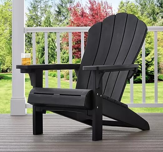 Outdoor Everest Adirondack Chair with Integrated Cupholder (Black)