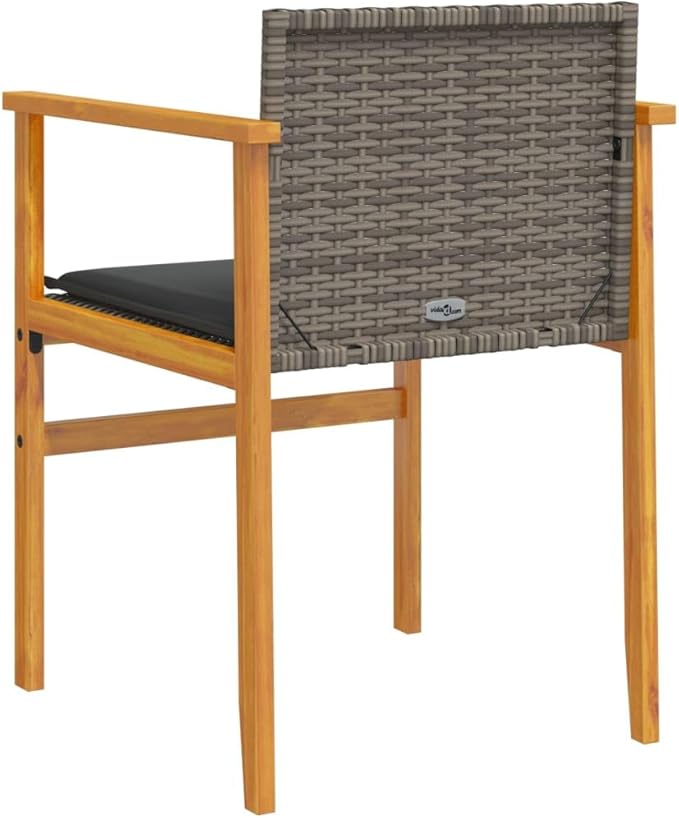 Patio Chairs with Cushions 2 pcs Gray Poly Rattan&Solid Wood Sillas para Patio Lawn Chairs for Dining Table Garden - Photo 7