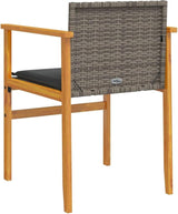 Patio Chairs with Cushions 2 pcs Gray Poly Rattan&Solid Wood Sillas para Patio Lawn Chairs for Dining Table Garden - Photo 7