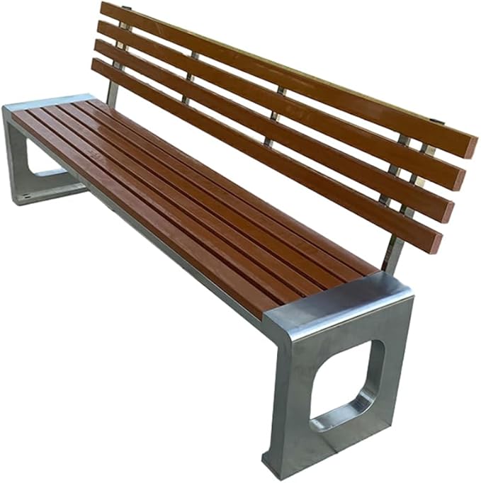 LITFAD Outdoor Indoor Bench Stainless Steel Metal Park Bench with Waterproof Brown Wood Seating Modern Garden Bench for Patio, Lawn, Yard, Porch - Type E 79" L x 16" W x 31" H