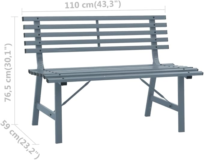 Outdoor Patio Bench, Metal Garden Bench with Backrest, Steel Park Bench Patio Furniture for Porch, Park, Yard, 43.3" x 23.2" x 30.1" Gray