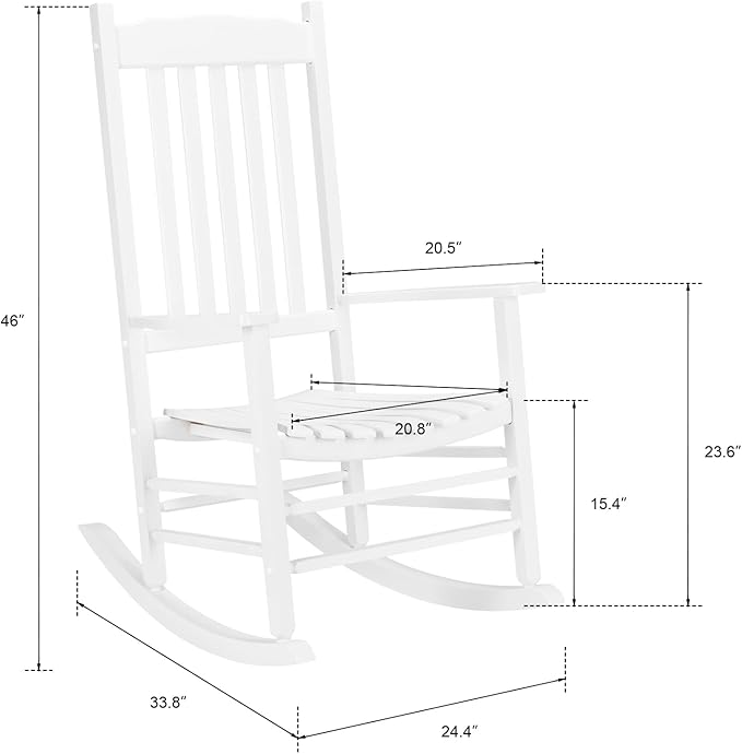 Rustic Farmhouse Rocking Chair for Patio & Backyard, Strong Wood Construction Durable Chair with Natural Finish, Comfortable 20.8" Widen Seating for Outdoor Lawn Relaxation, Easy Assembly