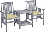 vidaXL Solid Acacia Wood Patio Chair Set with Tea Table and Cushions - Gray/Cream - Photo 1