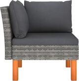 Modular Grey Outdoor Sofa Set, 25.4x25.4x26.4 in Poly Rattan Patio Sectional with Eucalyptus Legs - Photo 4