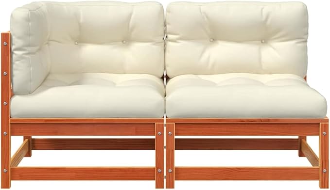 Rustic Loveseat for Outdoor Patio and Garden with Weather-Resistant Cushions and Solid Pine Wood Frame in Wax Brown and Cream