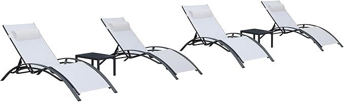 PURPLE LEAF Patio Chaise Lounge Chair Set with 2 Side Table Outdoor Pool Adjustable Recliner Chairs for Outside Beach Poolside Sunbathing Tanning Lounger