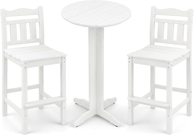 3-Piece Outdoor Bar Set, HDPE Adirondack Bar Height Chairs Set of 2 and Round Bar Table - Photo 1