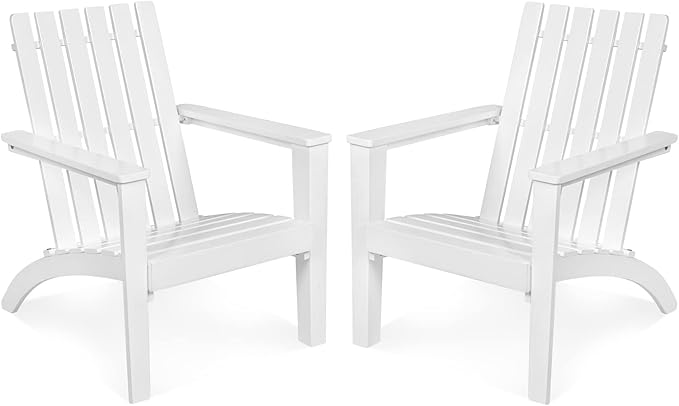 Tangkula Adirondack Chair Acacia Wood Outdoor Armchairs, Weather Resistant for Patio Garden Backyard Deck Fire Pit, Lawn Porch Furniture & Lawn Seating, Campfire Chairs, Adirondack Lounger (2, White)