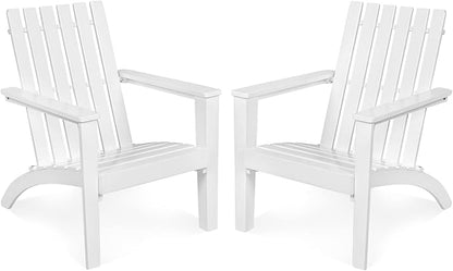 Tangkula Adirondack Chair Acacia Wood Outdoor Armchairs, Weather Resistant for Patio Garden Backyard Deck Fire Pit, Lawn Porch Furniture & Lawn Seating, Campfire Chairs, Adirondack Lounger (2, White)