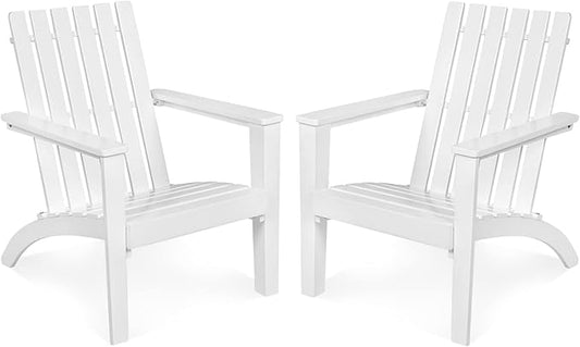 Tangkula Adirondack Chair Acacia Wood Outdoor Armchairs, Weather Resistant for Patio Garden Backyard Deck Fire Pit, Lawn Porch Furniture & Lawn Seating, Campfire Chairs, Adirondack Lounger (2, White)