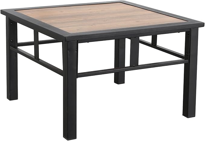 Festival Depot Patio Coffee Table Square Metal Table with Wood Grain Tabletop All Weather Outdoor Furniture for Deck Porch Garden (25.2" x 25.2" x 16.5")