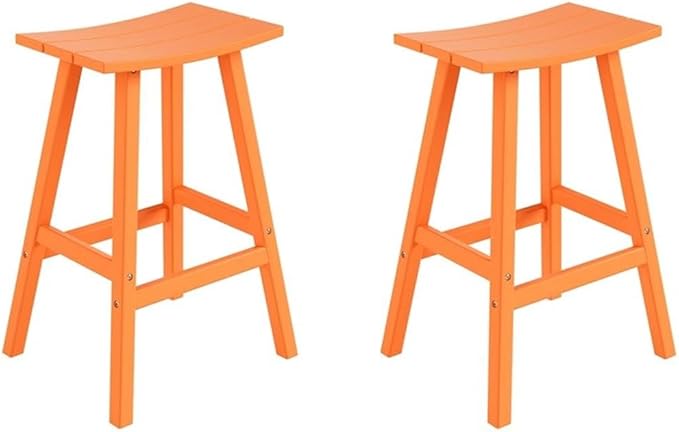 Costaelm All-Weather Bar Stools Set of 2, 29" Height Outdoor Bar Stools, Adirondack Poly Patio Bar Stool for Patio, Deck, Kitchen Counter and Garden, Orange