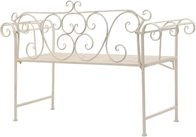 Patio Bench 52" Metal Antique White，Suitable for Patio Furniture, Front Porch Decoration, Outdoor Benches, Garden Benches, Benches for Patio, Porch, Poolside, Balcony
