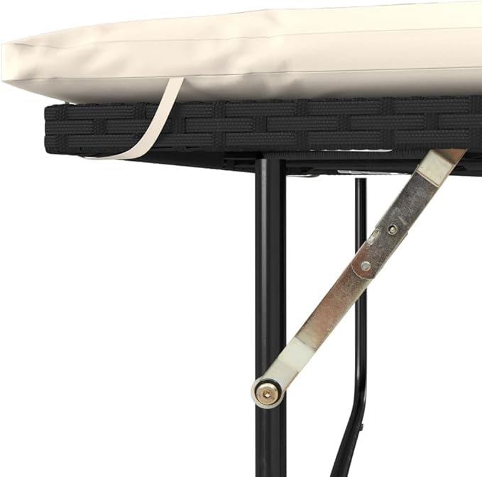 vidaXL Patio Sofa 2-Seater Garden Bench Storage Bed - PE Rattan, Black/Cream, UV-, Outdoor Lounge, 45.3"x29.5"x35.8"