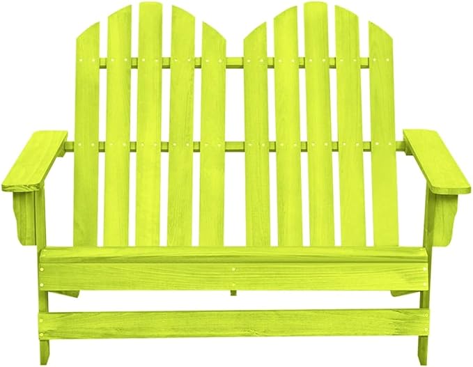 Green Solid Fir Wood Adirondack Chair 2-Seater Outdoor Patio Furniture with Wide Arms and Ergonomic Design for Garden - Photo 3