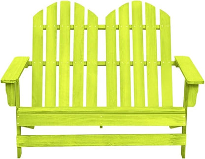 Green Solid Fir Wood Adirondack Chair 2-Seater Outdoor Patio Furniture with Wide Arms and Ergonomic Design for Garden, Patio, Porch, or Sunroom Relaxation