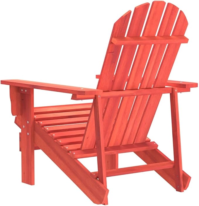 Red Solid Fir Wood Medium Ergonomic Adirondack Chair for Outdoor Relaxation in Garden Patio Poolside with - Photo 5