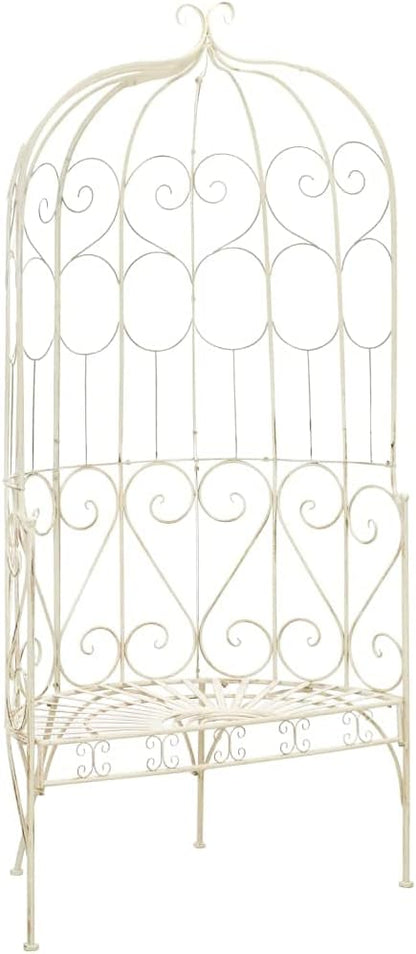 (Fast Delivery) Garden Bench Metal Frame Outdoor Seating Furniture,Patio Wicker Bench Double Seats Chair and for Porch Park Balcony Yard,All Weather Garden Bench 37.4" Iron Antique White